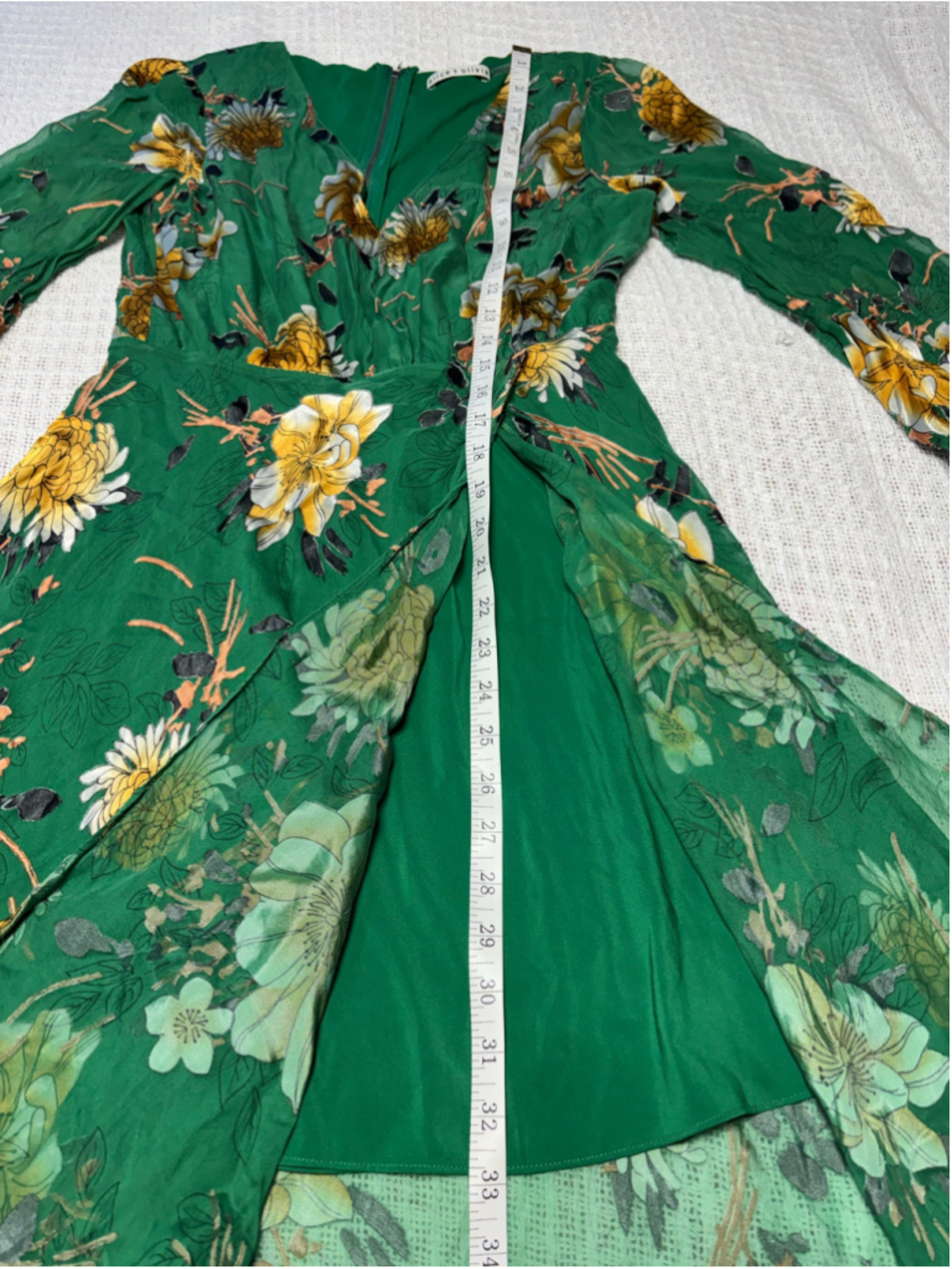 Alice + Olivia RARE Coco Floral Silk Blend Green & Gold Chiffon Dress Size 6 EUC - Picture 7 of 12